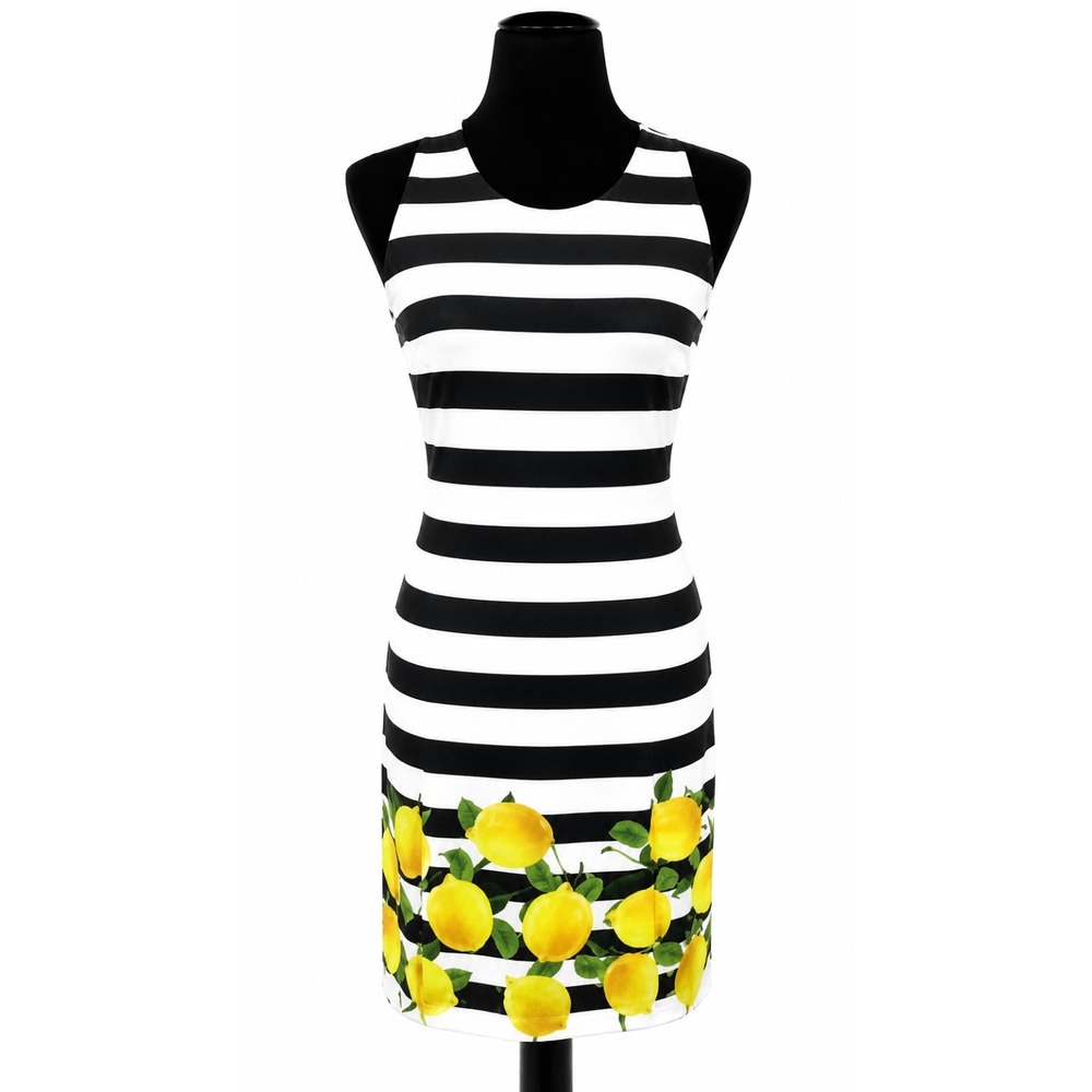 Milly For Design‎ Nation Womens Sheath Dress Size 12 White Stripe Citrus Combo